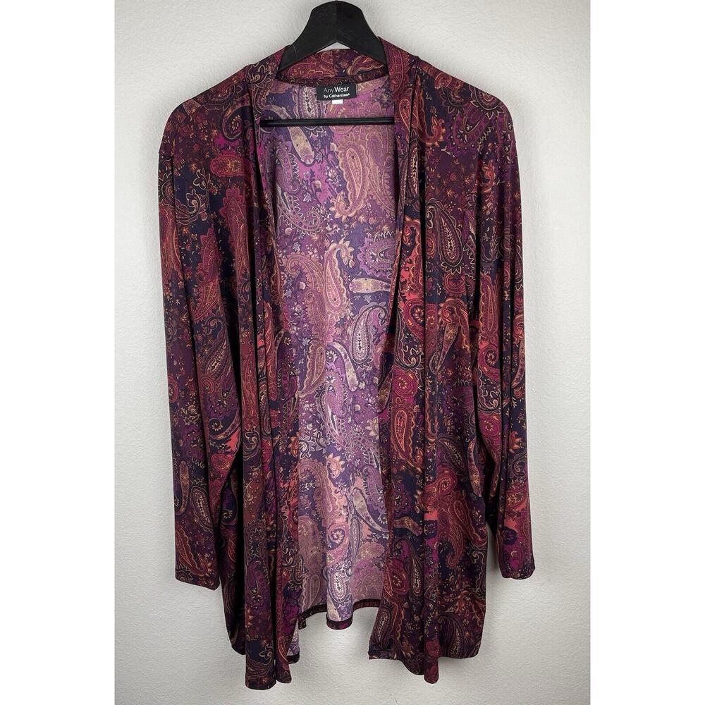 Any Wear by Catherines Cardigan Womens Size 4X? Purple Long Sleeve Paisley Boho
